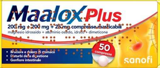 Maalox Plus 200 mg + 200 mg + 25 mg 50 compresse masticabili