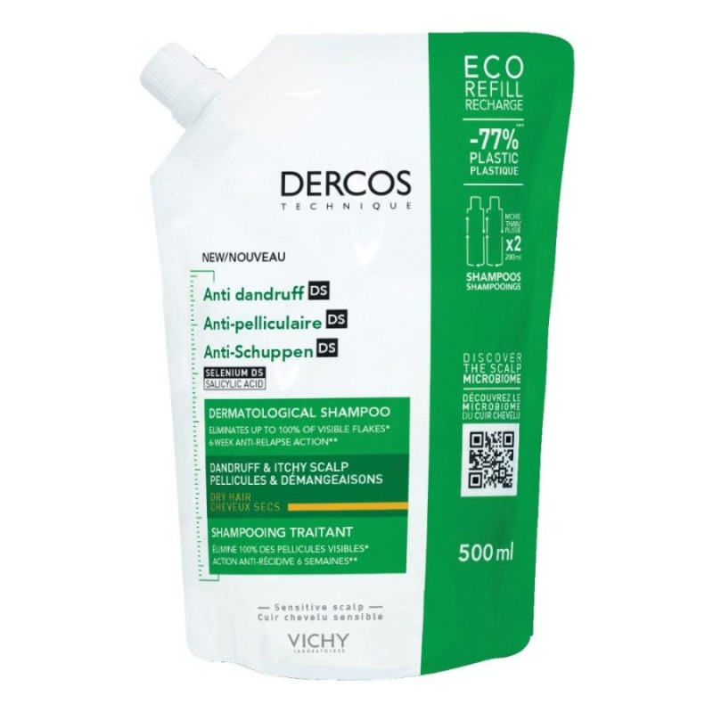 Vichy Dercos Shampoo Antiforfora Ricarica per Capelli Secchi Formato Convenienza 500 ml - Vichy Dercos Shampoo Antiforfora Ricarica per Capelli Secchi Formato Convenienza 500 ml