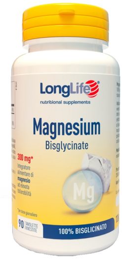 LongLife Magnesium Bisglycinate 300 mg Integratore Magnesio Alta Tollerabilità 90 Tavolette