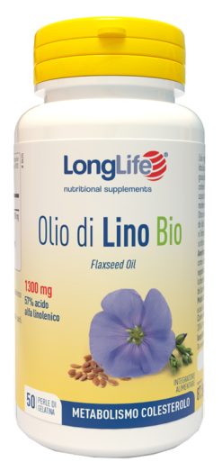 LongLife Olio di Lino 1300 mg Omega 3 Acido Alfa Linolenico per Colesterolo 50 Perle