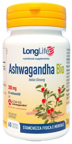 LongLife Ashwagandha Bio KSM-66 300 mg Tonico Adattogeno Benessere Mentale 60 Capsule