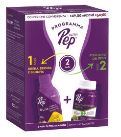 Ultra Pep Slim Drena Depura Sgonfia Ananas + Bruciagrassi Forte Kit Drenante e Controllo del Peso