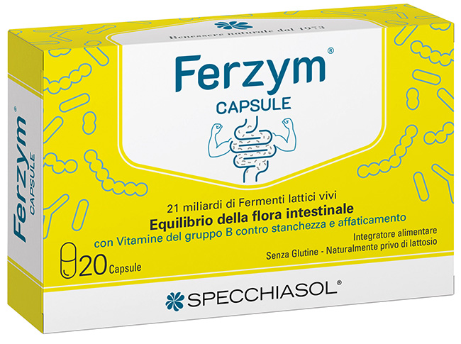 Ferzym Capsule Fermenti Lattici Vivi Probiotici con Fruttoligosaccaridi e Vitamine B 20 Capsule - Ferzym Capsule Fermenti Lattici Vivi Probiotici con Fruttoligosaccaridi e Vitamine B 20 Capsule