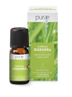 Purae Sinergia Rigenera Oli Essenziali Lemongrass Menta e Arancio Dolce 10 ml