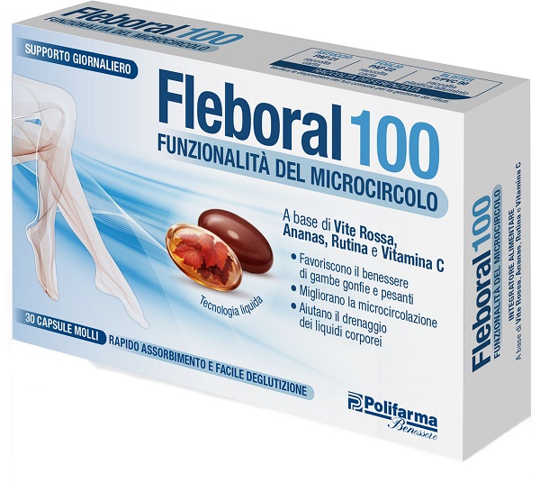 Fleboral 100 Integratore per Microcircolo e Gambe con Vite Rossa Ananas e Rutina 30 Capsule - Fleboral 100 Integratore per Microcircolo e Gambe con Vite Rossa Ananas e Rutina 30 Capsule