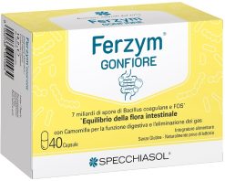 Ferzym Gonfiore Probiotico con Bacillus coagulans Camomilla Basilico e FOS 40 Capsule