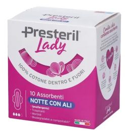 Lady Presteril Assorbenti Notte con Ali in Cotone Protezione Notturna 10 pezzi