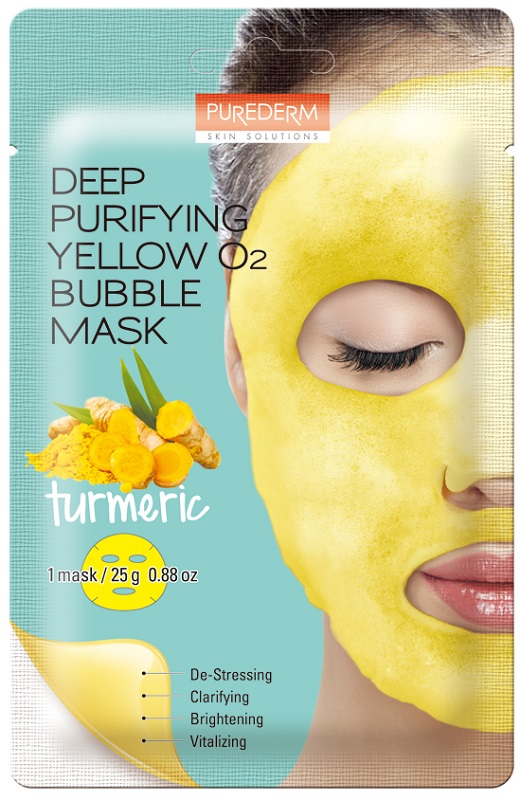 Purederm Deep Purifying Yellow 02 Bubble Mask Maschera Purificante con Curcuma 25 g - Purederm Deep Purifying Yellow 02 Bubble Mask Maschera Purificante con Curcuma 25 g