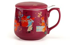 Neavita Infusiera Natale Rossa Tazza in Vetro Borosilicato con Filtro e Coperchio 400 ml