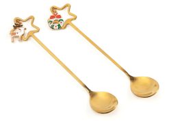 Neavita Set 2 Cucchiaini Natalizi in Acciaio Inox Decorati per Tè e Tisane